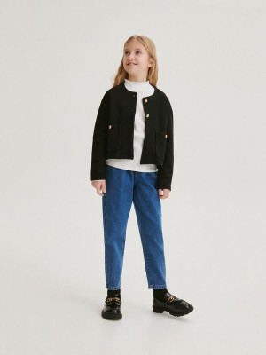 Black Reserved Blazergold Tone Buttons Girls' Jackets | UOKY-43692