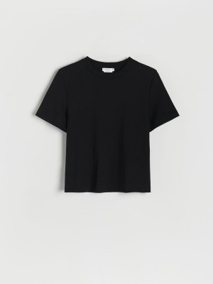 Black Reserved Boxy Women's T-shirts | ORZB-25081