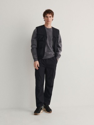 Black Reserved Cargo Men's Trousers | WGBK-52409