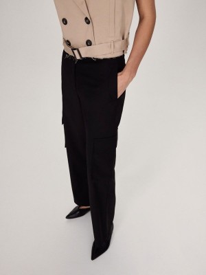 Black Reserved Cargo Pockets Women's Trousers | OZCD-69038