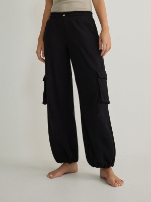 Black Reserved Cargo Women's Trousers | LHXN-08213