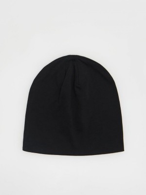 Black Reserved Check Men's Beanie | OMRA-01436