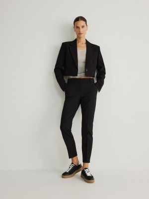 Black Reserved Cigarettepressed Crease Women's Trousers | PMJO-63791