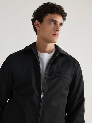 Black Reserved Collar Men's Jackets | ABJX-74903