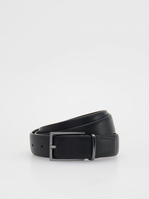 Black Reserved Combined Materials Men's Belts | DJOW-56249