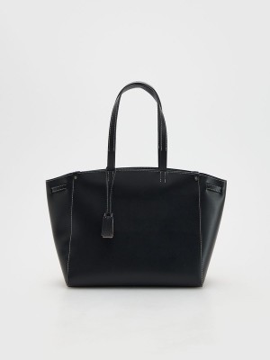 Black Reserved Contrasting Stitching Women's Bags | JHCB-48953