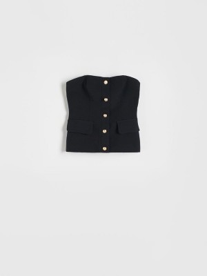 Black Reserved Corset Top Women's Vest | VYAD-63805