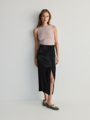 Black Reserved Cotton Women's Skirts | SGHO-37586