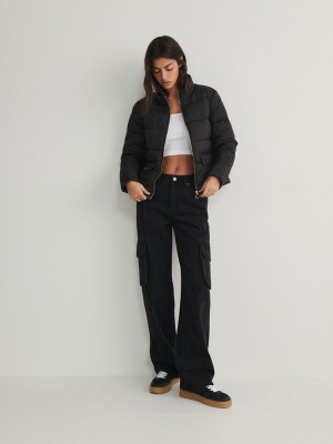 Black Reserved Cropped Quilted Women's Jackets | MHWZ-02763