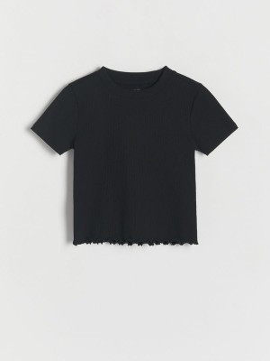 Black Reserved Cropped T-peplum Hem Girls' T-shirts | ZSHC-75230