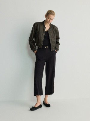 Black Reserved Culottepressed Crease Women's Trousers | JQIU-87263