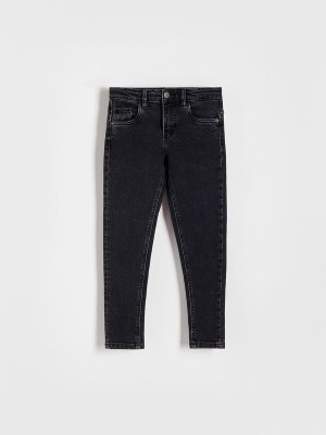 Black Reserved Elastic Slim Boys' Jeans | FNJG-70235