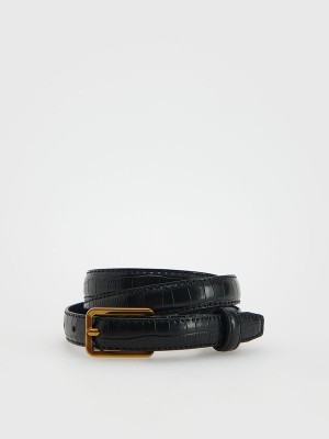 Black Reserved Faux Croc Women's Belts | BSLY-34601