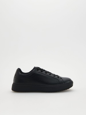 Black Reserved Faux Leather Men's Shoes | QWRJ-70452