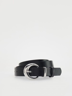 Black Reserved Faux Leather Women's Belts | HIKQ-03864