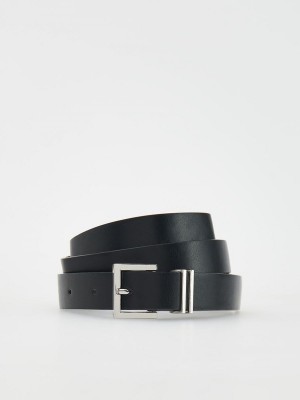 Black Reserved Faux Leather Women's Belts | LSAR-82635