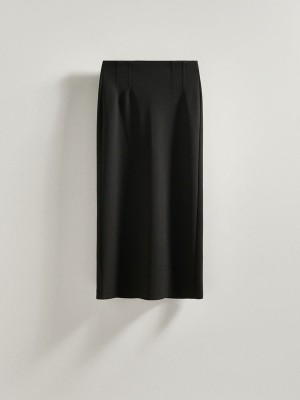 Black Reserved Fitted Midi Women's Skirts | RUES-74219