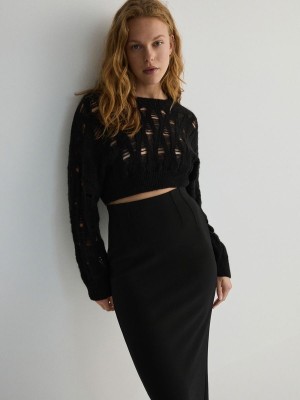 Black Reserved Fitted Midi Women's Skirts | UCOG-70239