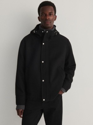 Black Reserved Hooded Men's Jackets | WVRD-24563