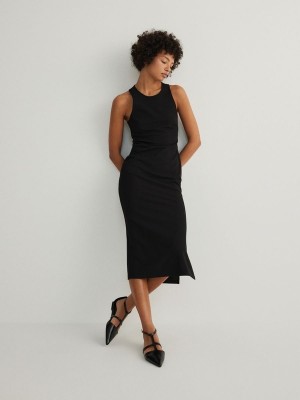 Black Reserved Jersey Women's Dress | LTBG-65842