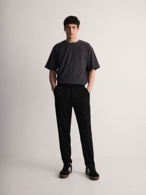 Black Reserved Joggers Men's Trousers | PVIG-80916