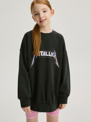 Black Reserved Jogging Top Girls' Sweatshirts | OAHB-05382