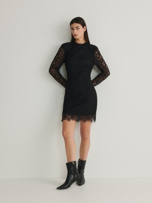 Black Reserved Lace Women's Dress | VNUY-62940