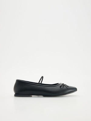 Black Reserved Leather Ballerinas Women's Loafers | DFAK-97465