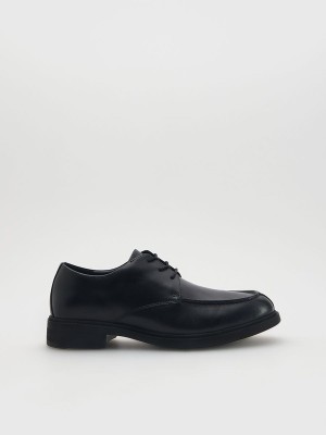 Black Reserved Leather Derby Men's Shoes | RZTE-13249