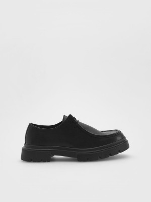 Black Reserved Leather Men's Shoes | HZDF-10327