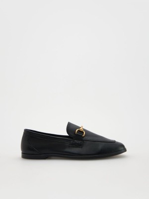 Black Reserved Leather Women's Loafers | QDIT-60729