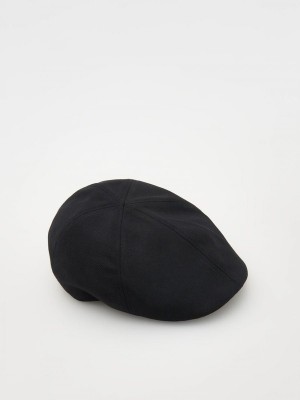 Black Reserved Linen Blend Flat Men's Caps | QGVI-89523