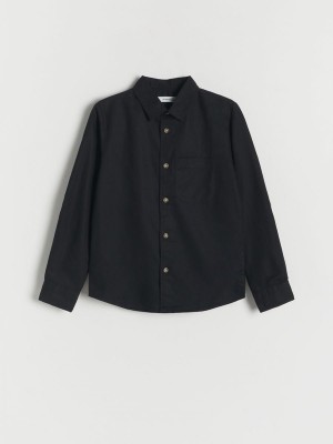 Black Reserved Linen Rich Boys' Shirts | WZQE-43018