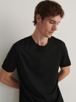 Black Reserved Lyocell Blend Plain Men's T-shirts | LTYW-48290