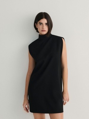 Black Reserved Mini Women's Dress | DNRW-38924