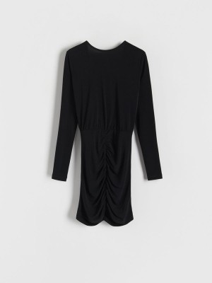 Black Reserved Miniruching Women's Dress | MUDC-82130