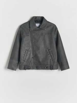 Black Reserved Oversized Biker Style Boys' Jackets | DQZA-02159