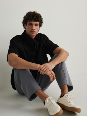 Black Reserved Oversized Men's Shirts | OIAG-43806