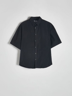 Black Reserved Oversized Men's Shirts | QNVC-67405