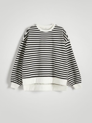 Black Reserved Oversized Stripe Women's Sweatshirts | OCKM-81672