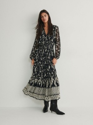 Black Reserved Patterned Maxi Women's Dress | YFAW-70652