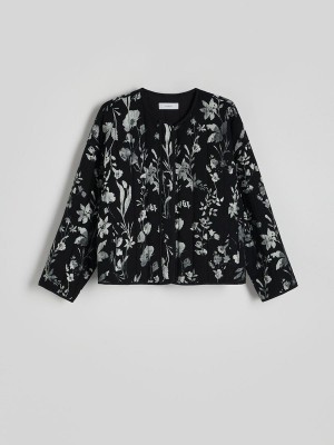 Black Reserved Patterned Women's Jackets | AHNG-21874