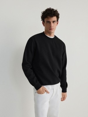 Black Reserved Plain Cotton Rich Men's Sweatshirts | ZLRK-32785