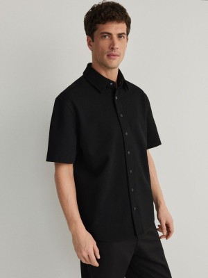 Black Reserved Plain Men's Shirts | QEBC-86703