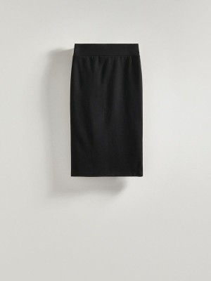 Black Reserved Plain Midi Women's Skirts | KSQO-67280