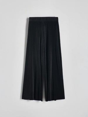 Black Reserved Pleated Wide Leg Women's Trousers | TCWM-01689