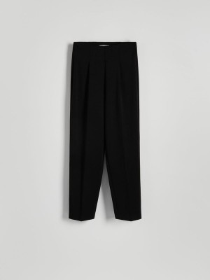 Black Reserved Pressed Crease Women's Trousers | OZNK-83691