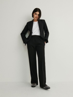 Black Reserved Pressed Crease Women's Trousers | UTWN-86475