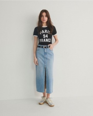 Black Reserved Printed Women's T-shirts | FAWN-86902