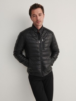 Black Reserved Quilted Biker Men's Jackets | NIPO-07623